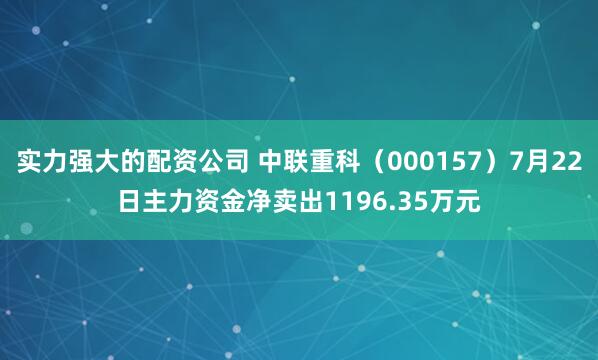 实力强大的配资公司 中联重科（000157）7月22日主力资金净卖出1196.35万元