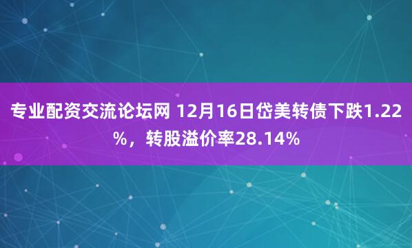专业配资交流论坛网 12月16日岱美转债下跌1.22%，转股溢价率28.14%
